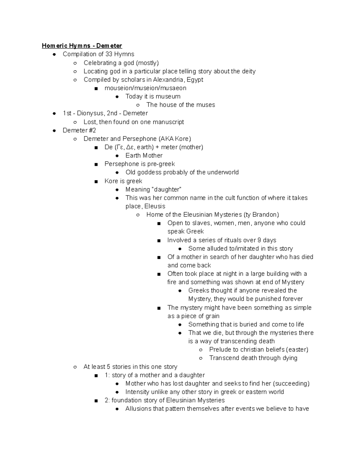 Demeter - spring semester notes with scully - Homeric Hymns - Demeter ...