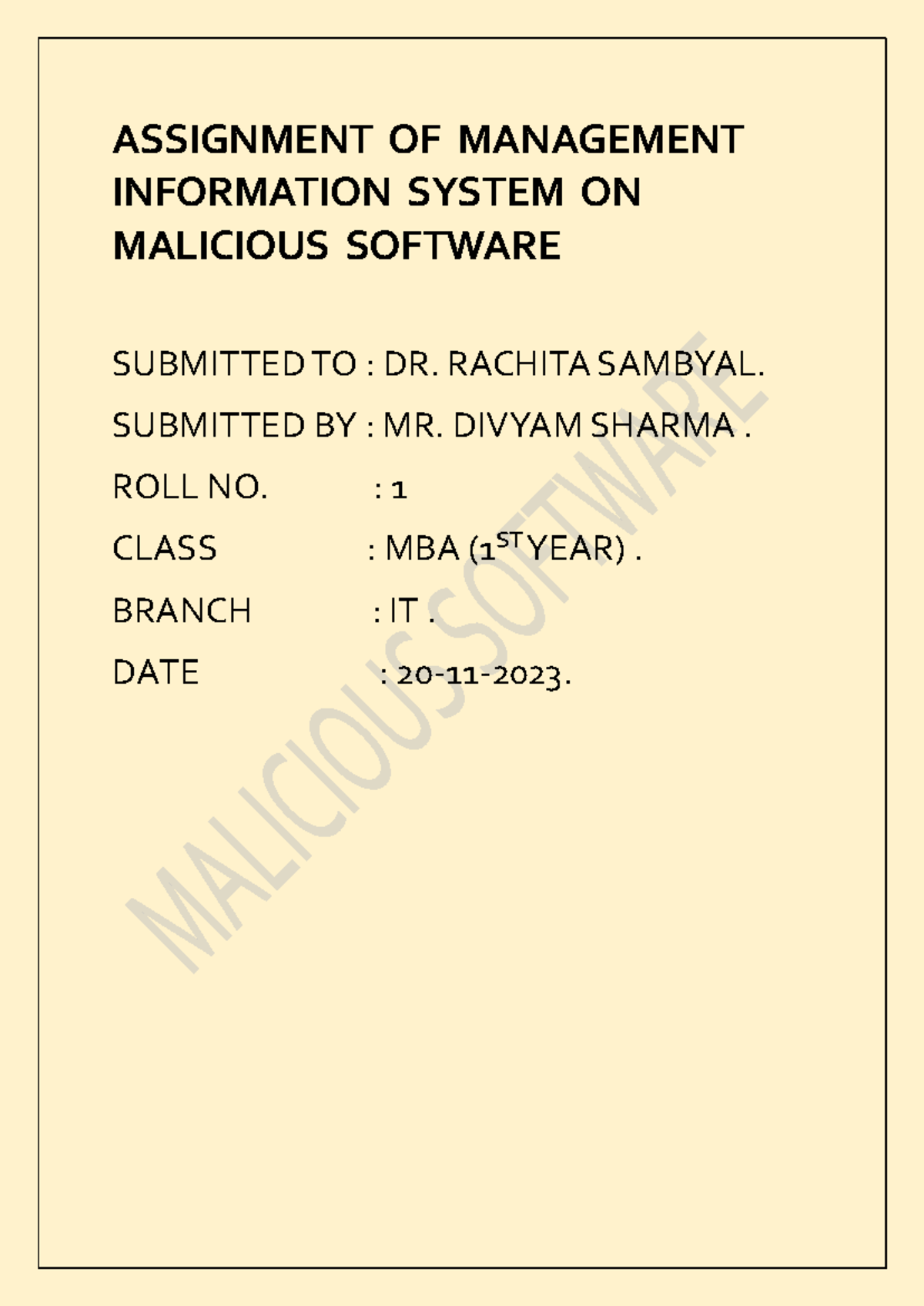 Divyam MIS Assignment - ASSIGNMENT OF MANAGEMENT INFORMATION SYSTEM ON ...