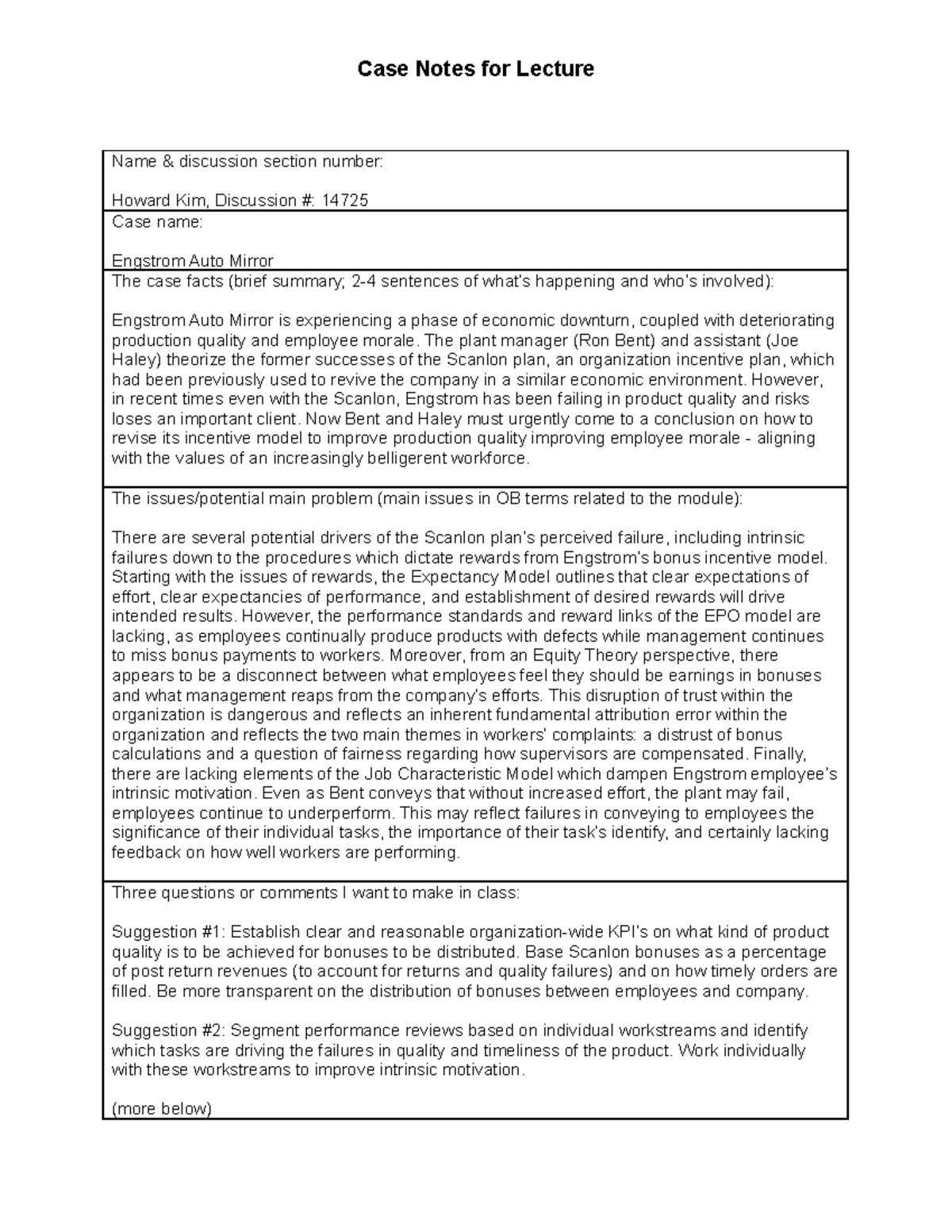 Case Notes #1- Engstrom - Case Notes for Lecture Name & discussion ...