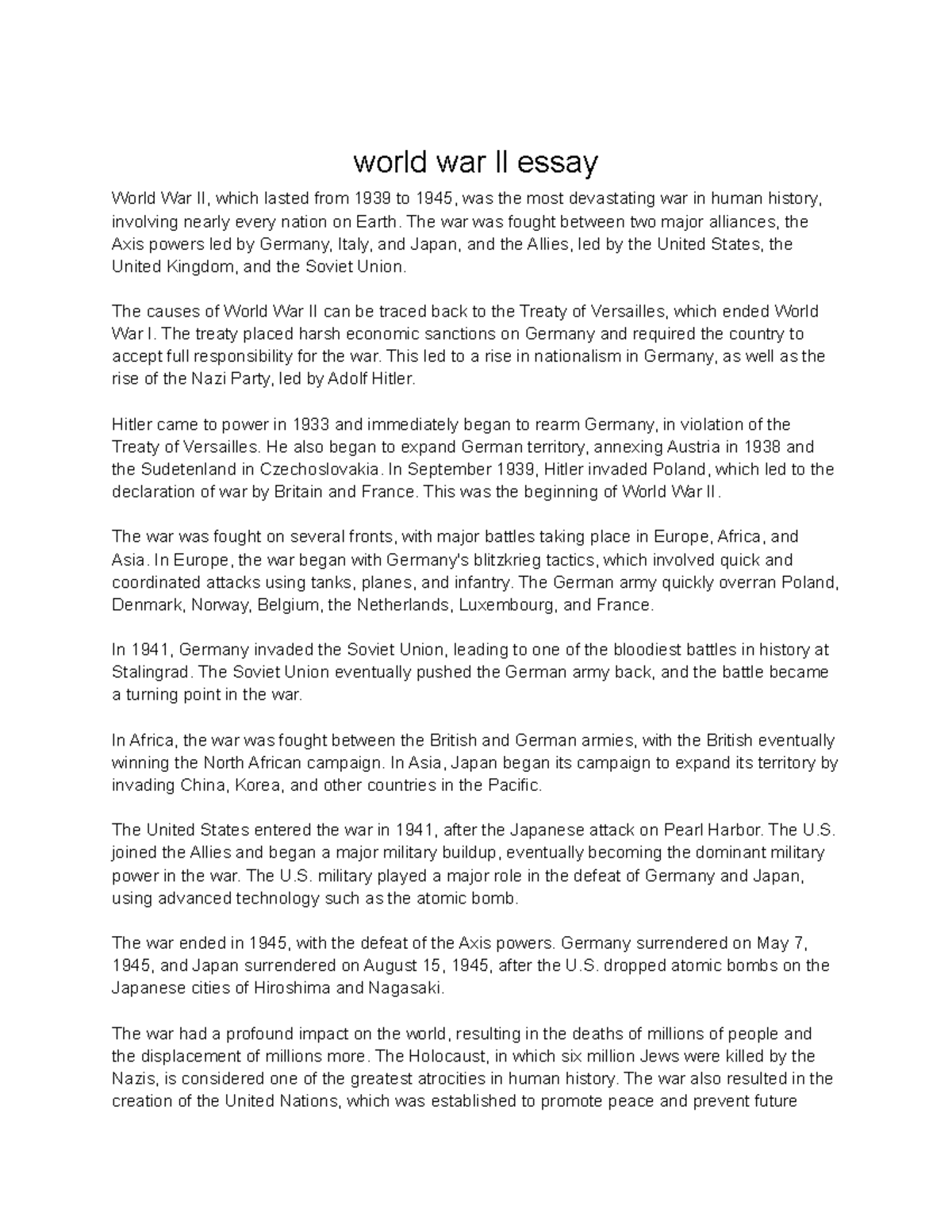 1000 word essay on ww2