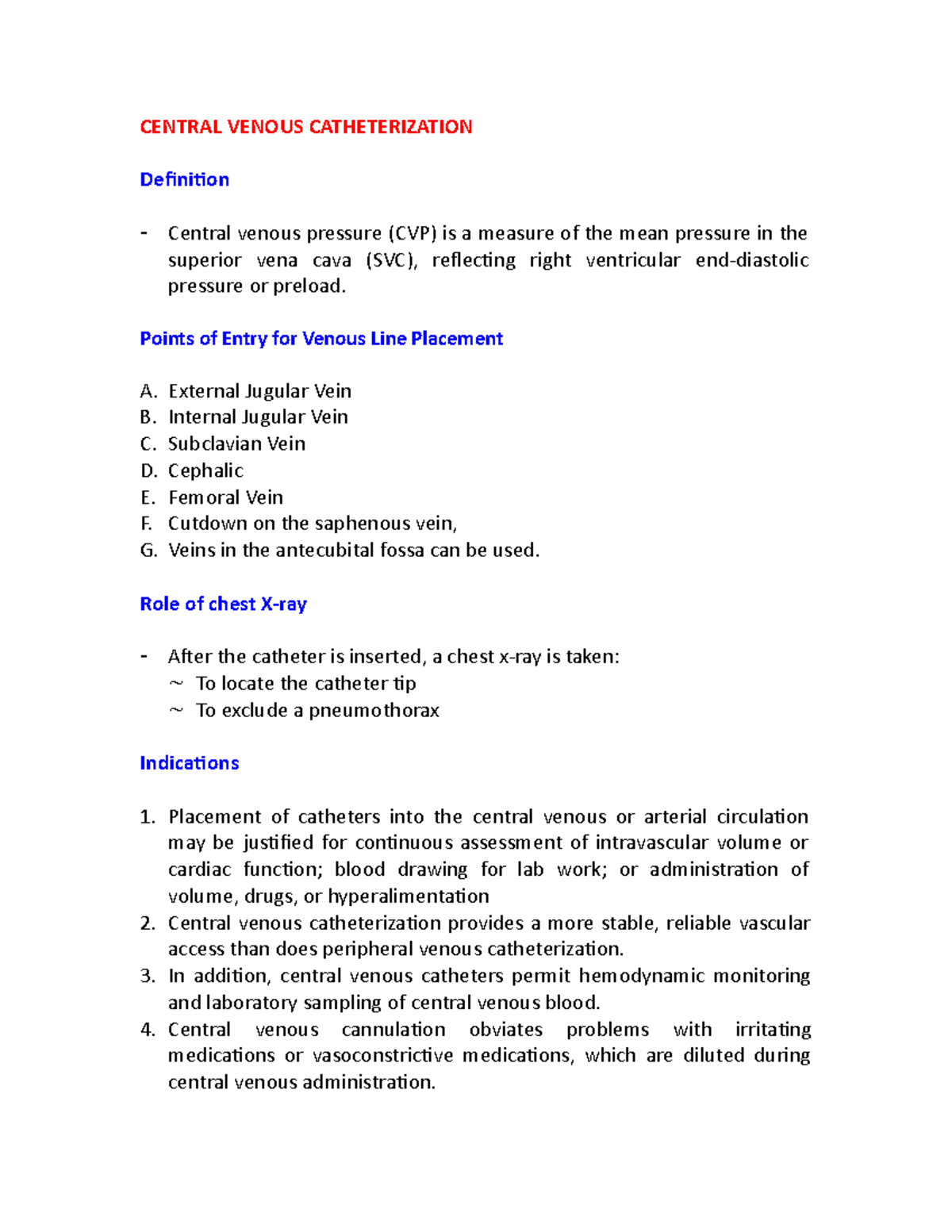 Central Venous Catheterization CENTRAL VENOUS CATHETERIZATION