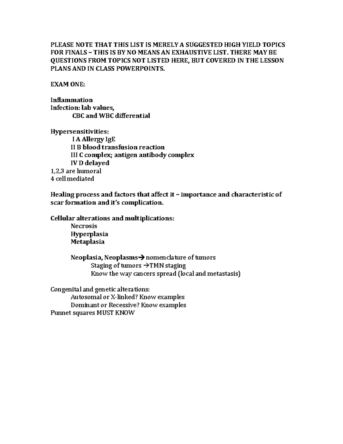 2410 Must know topics - PLEASE NOTE THAT THIS LIST IS MERELY A ...