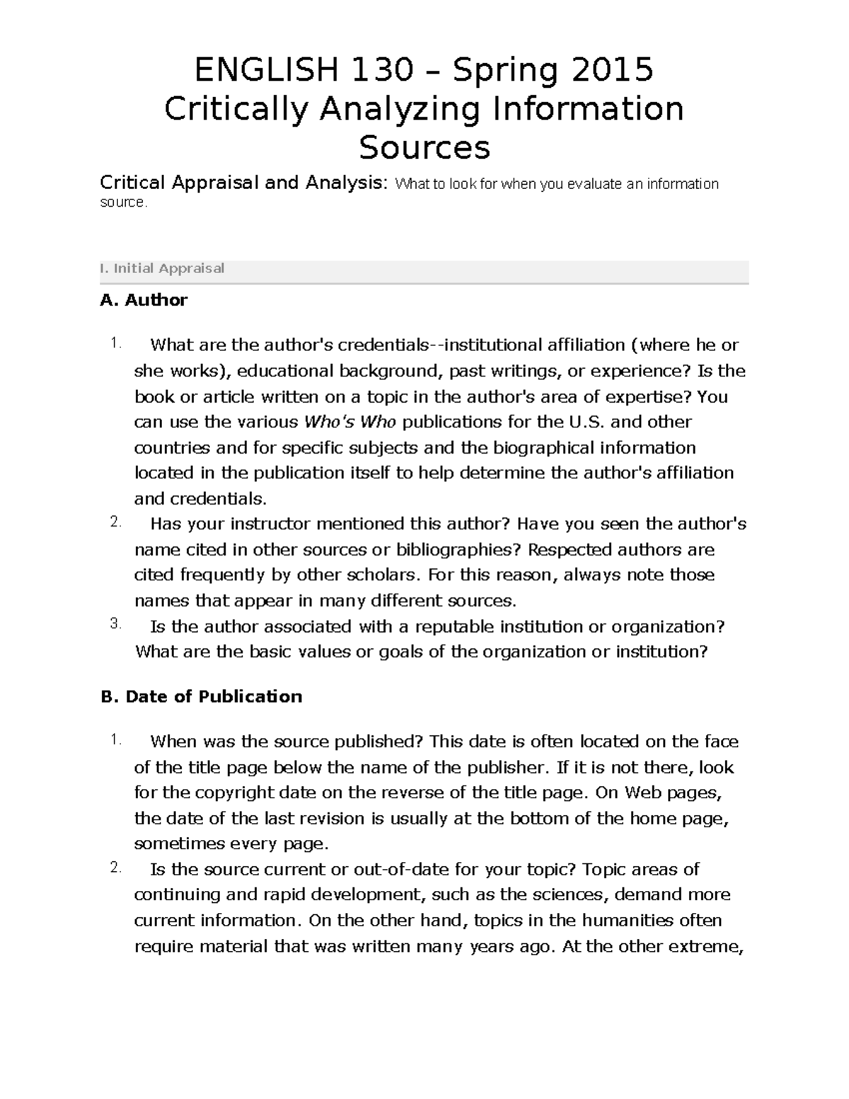 Critical Analysis Of Sources - Critically Analyzing Information Sources ...