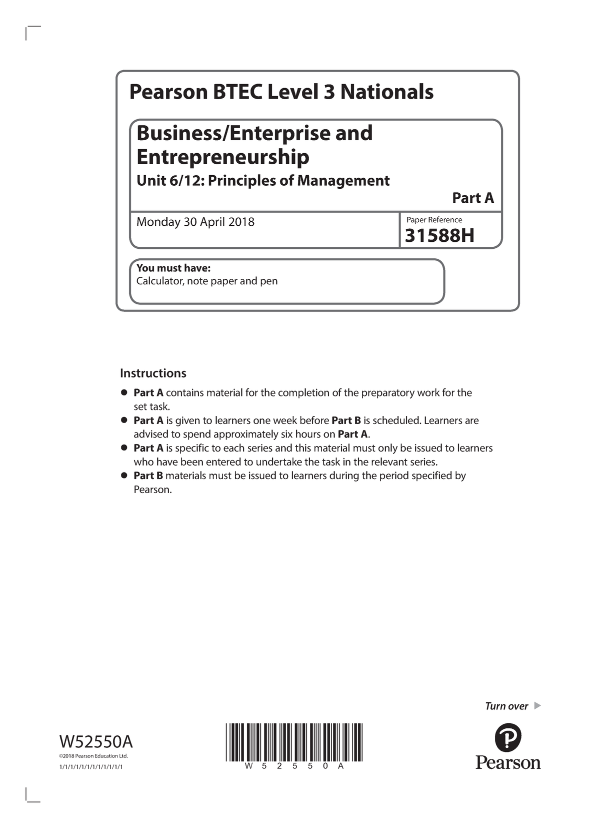 Unit 6 Part A And B Jun 2018 Summary 2019 - Paper Reference W52550A ...