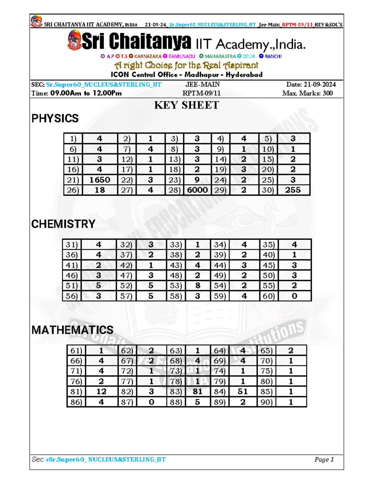 21092024 Sr.Super 60 Nucleus& SterlingBT JeeMain RPTM09&11 KEY