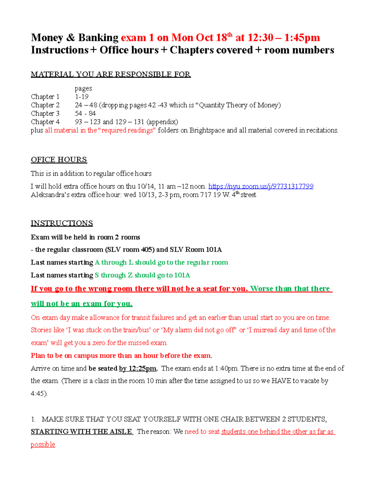 EXAM Instructions Midterm 1 fall 2021 Money & Banking exam 1 on Mon