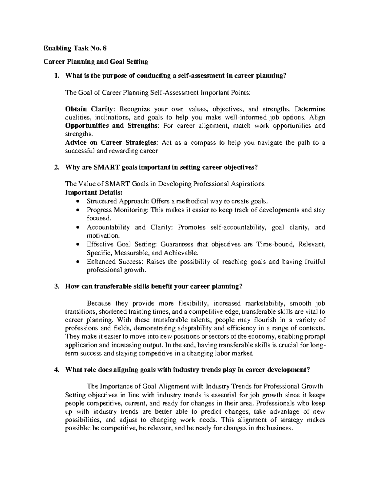 Enabling Task No 8 - DOCX. - Enabling Task No. 8 Career Planning and ...