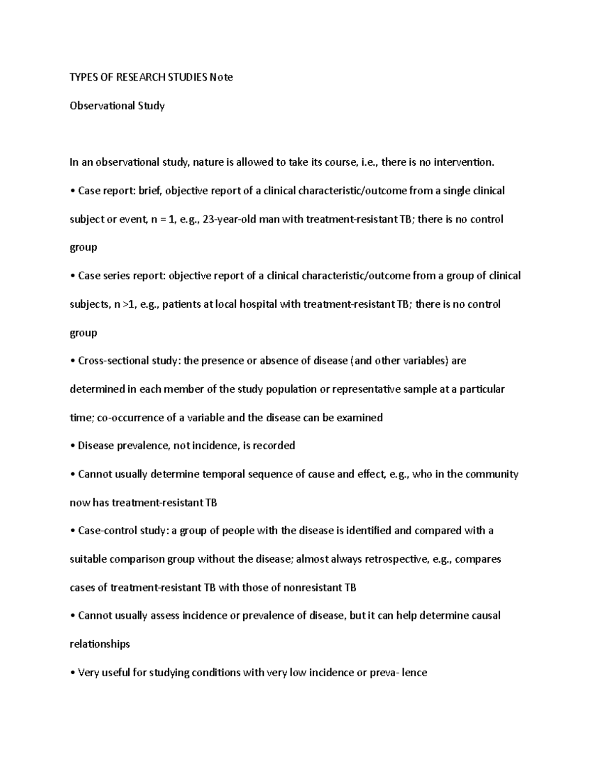 Bs9 - Lecture notes - TYPES OF RESEARCH STUDIES Note Observational ...