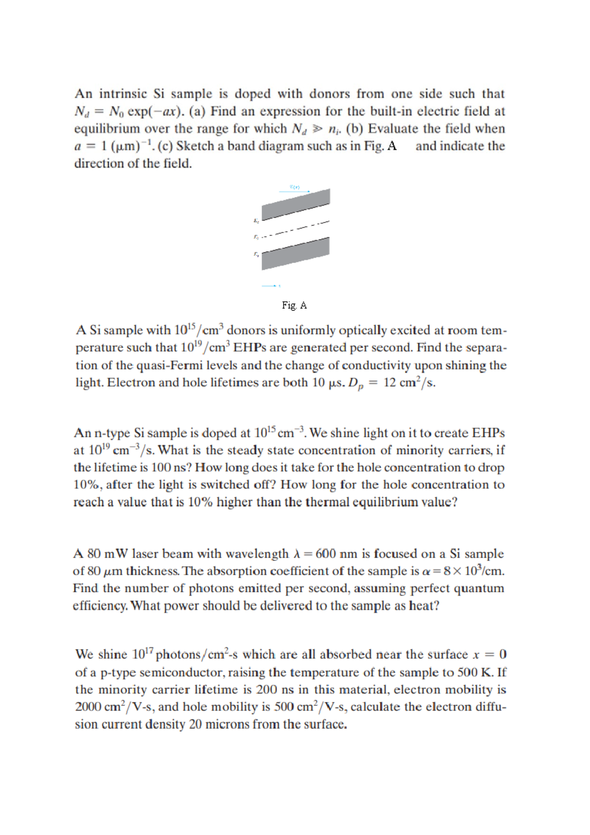 Chapter 4 Quiz - 챕터 4 연습문제 모음 - An intrinsic Si sample is doped with ...