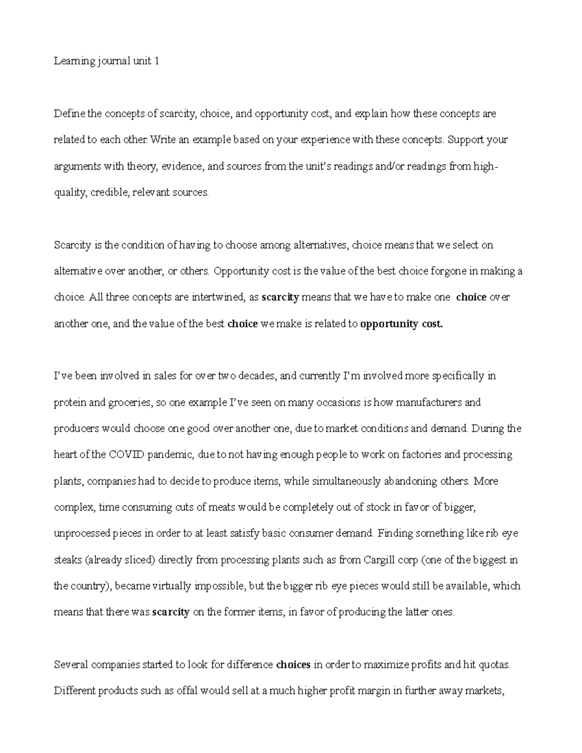 Learning journal unit 1 - Write an example based on your experience ...