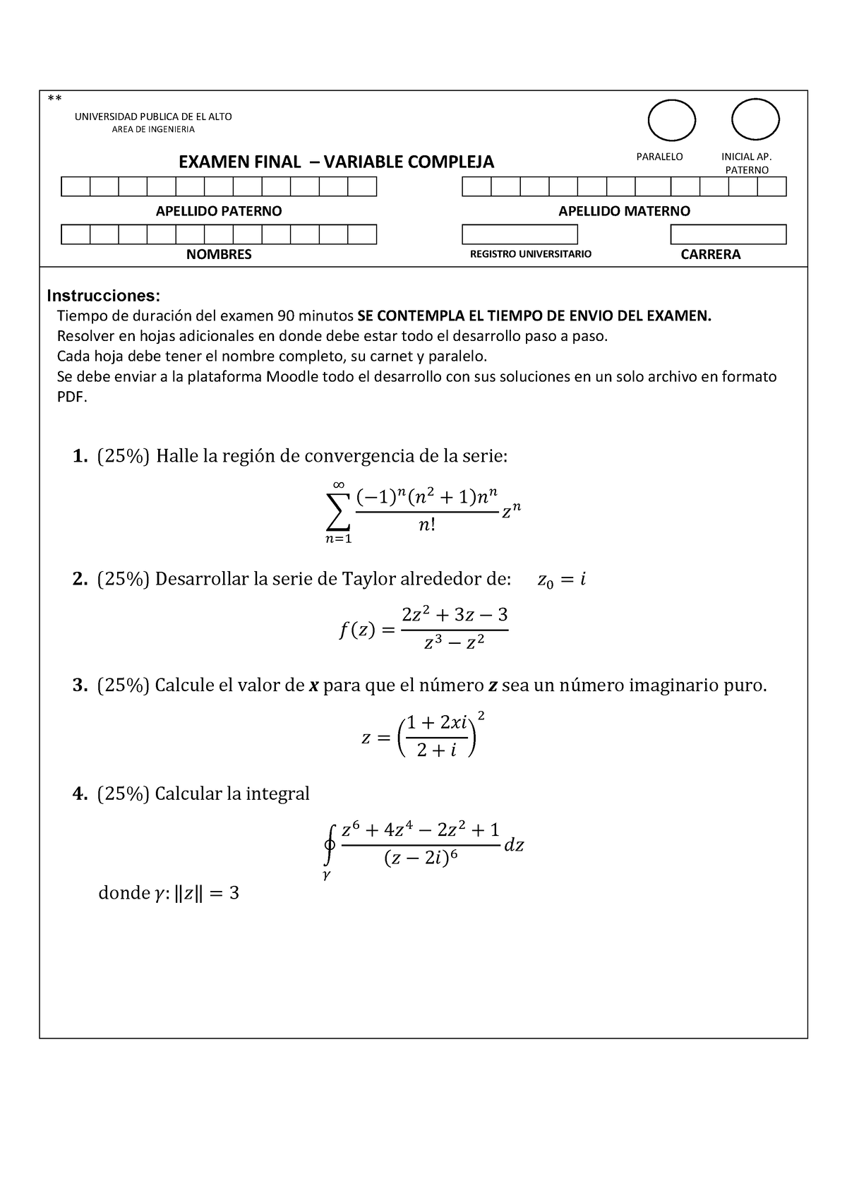 Examen Final TIPO B - Ejercicios - ** UNIVERSIDAD PUBLICA DE EL ALTO ...