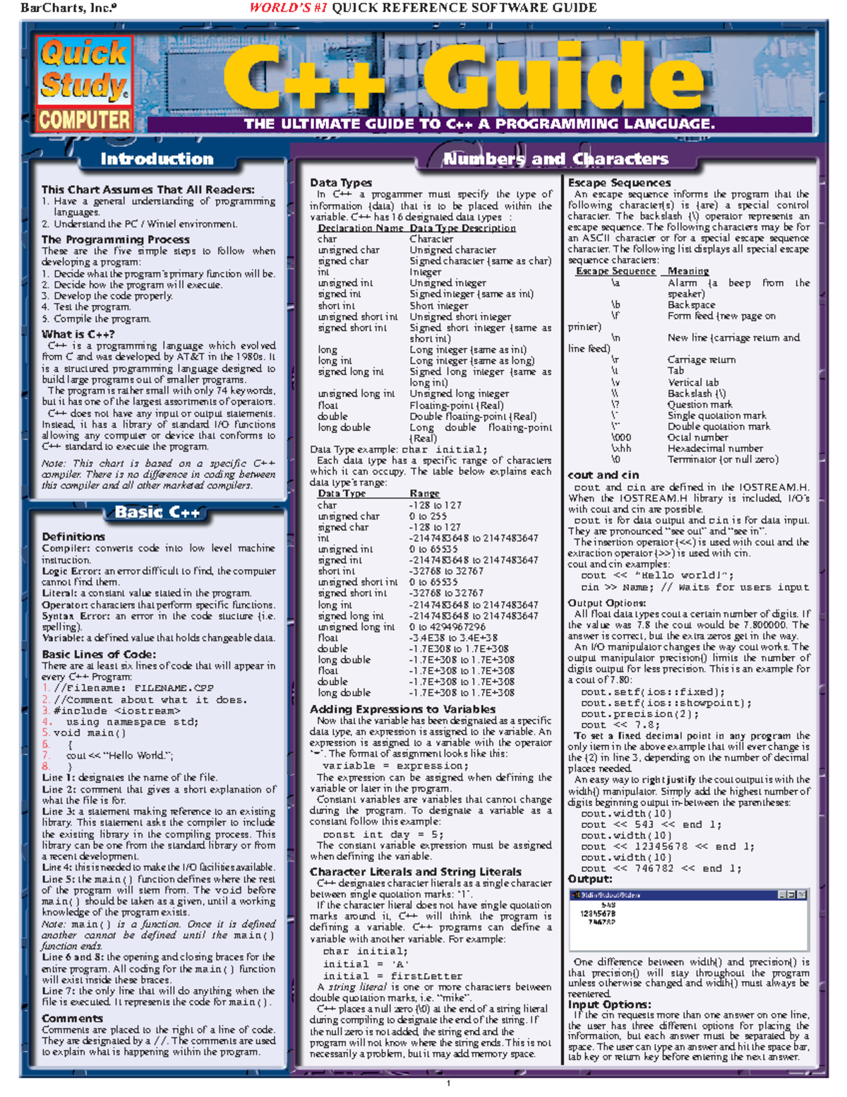 C++ Guide - Cheatsheet to help with coursework. Keep it handy as a ...
