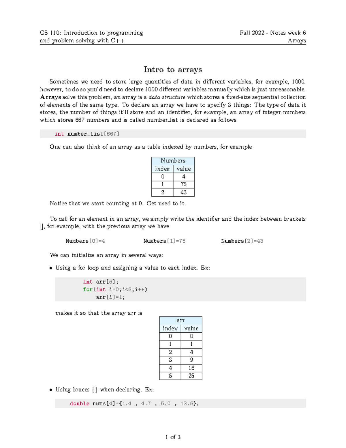 Notes Week 6 CS110 - CS 110: Introduction To Programming And Problem ...