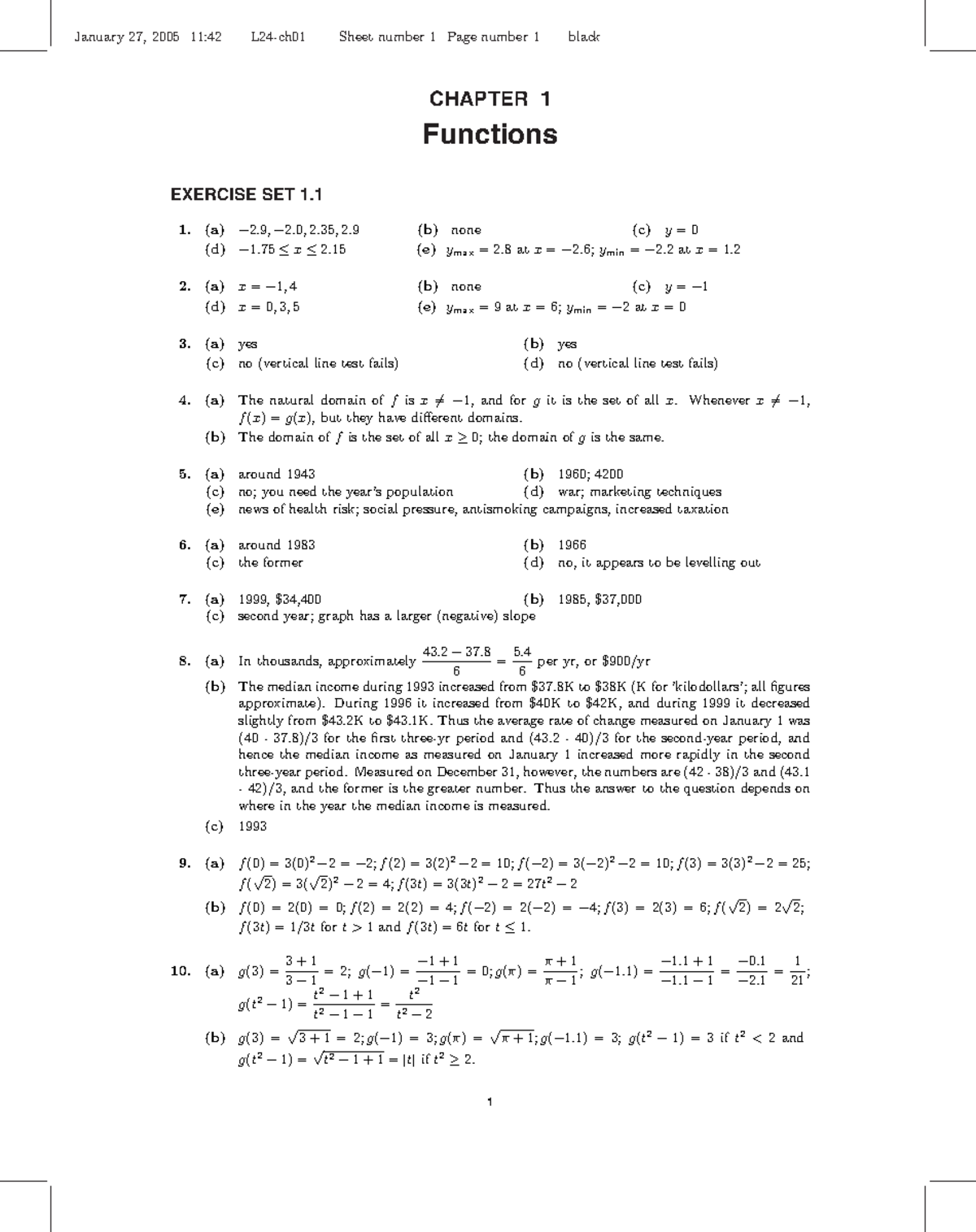 Solução Cap. 1 - Stewart - 1 CHAPTER 1 Functions EXERCISE SET 1. (a) − ...