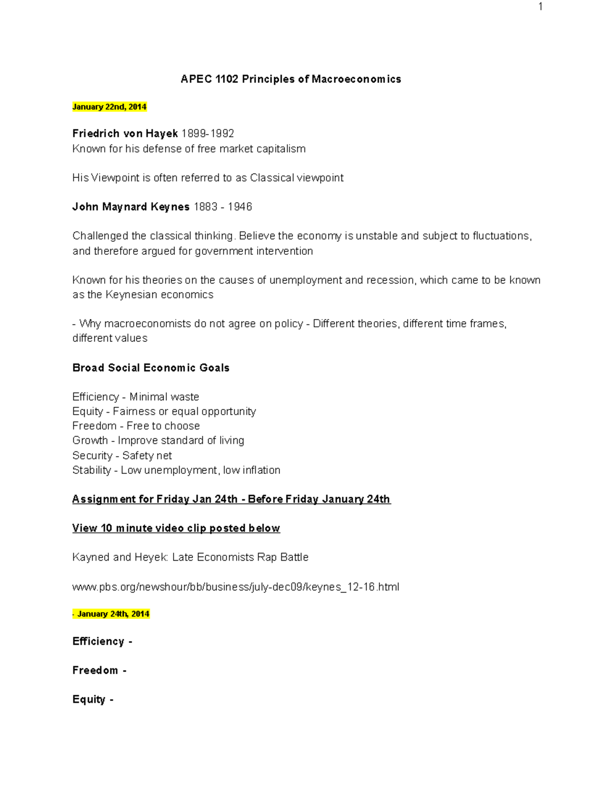 APEC1102 - Notes - APEC 1102 Principles of Macroeconomics January 22nd ...