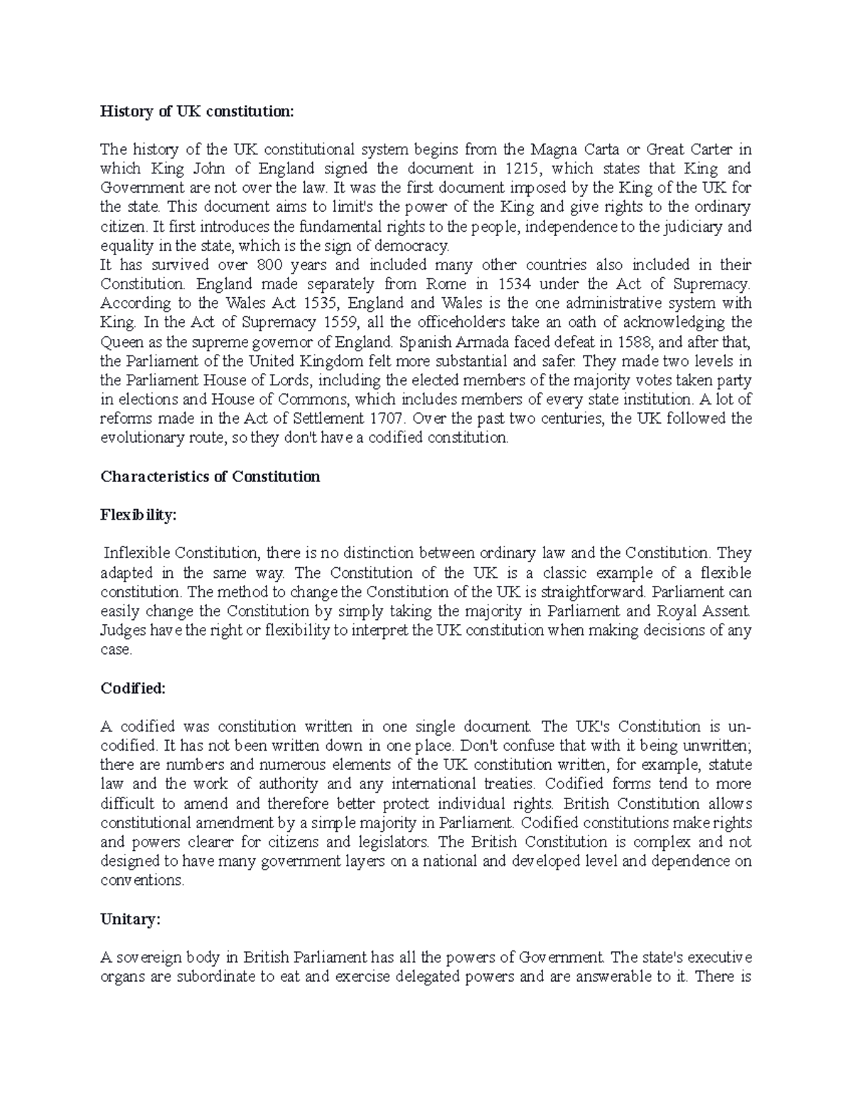 History , Role , Characteristics and Conventions of UK Constitution ...