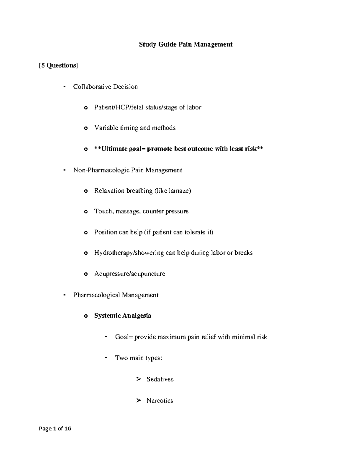 Study Guide Pain Management Studocu