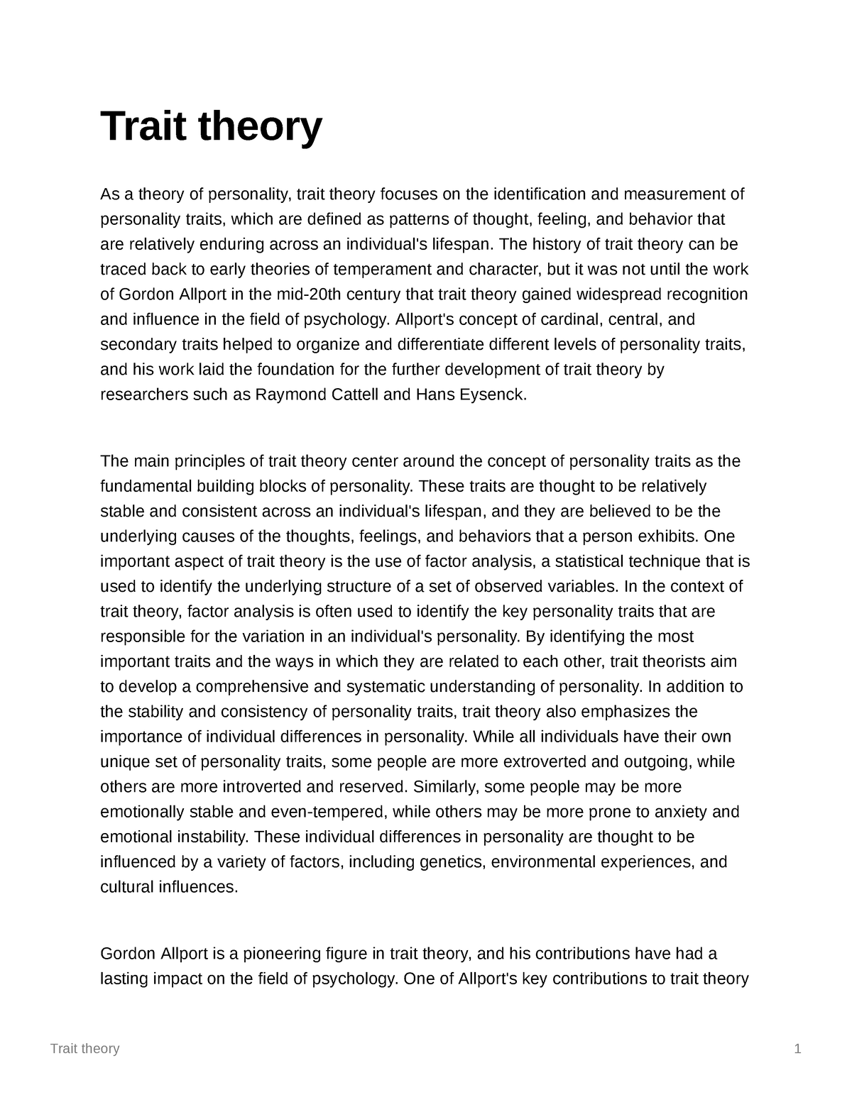 trait theory research paper