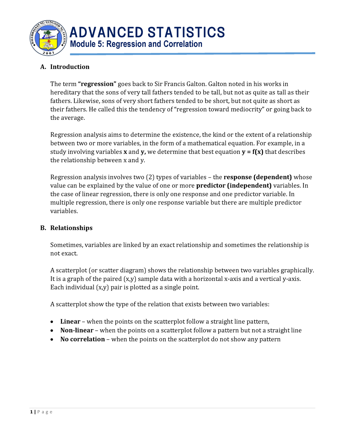 Module-6 Regression-and-Correlation - ADVANCED STATISTICS Module 5 ...