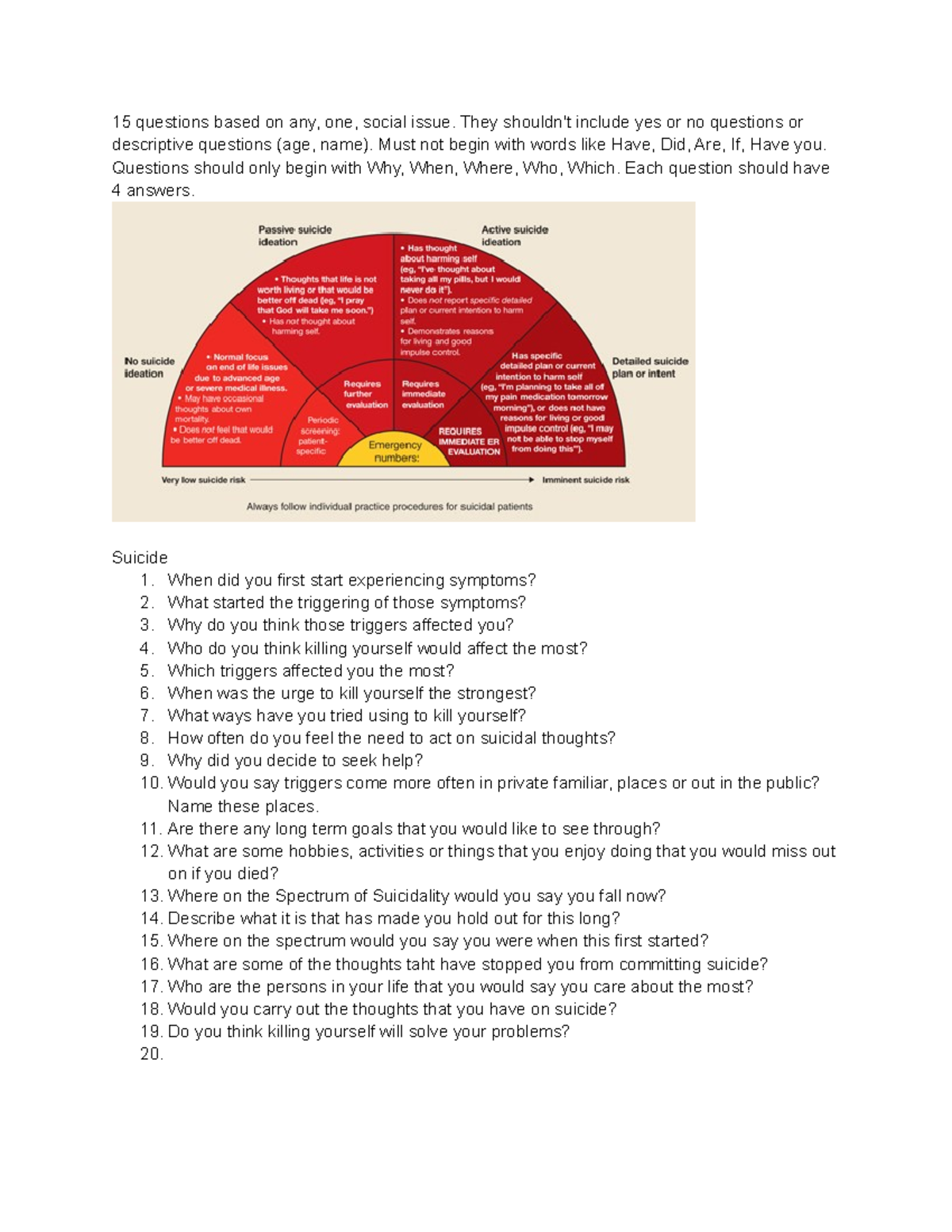 Suicide questions - Mock questionnaire in preparation for SBA - 15 ...