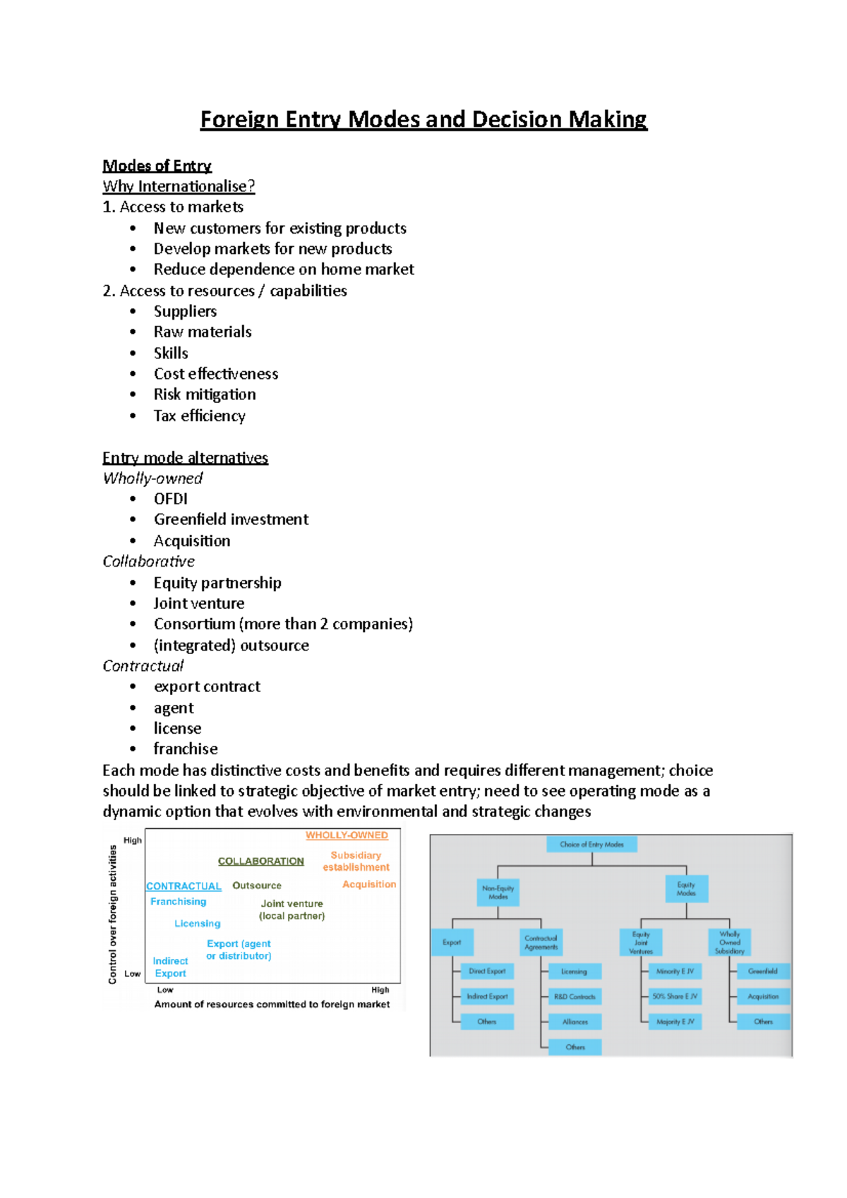 Foreign Entry Modes and Decision Making - Access to markets • New ...