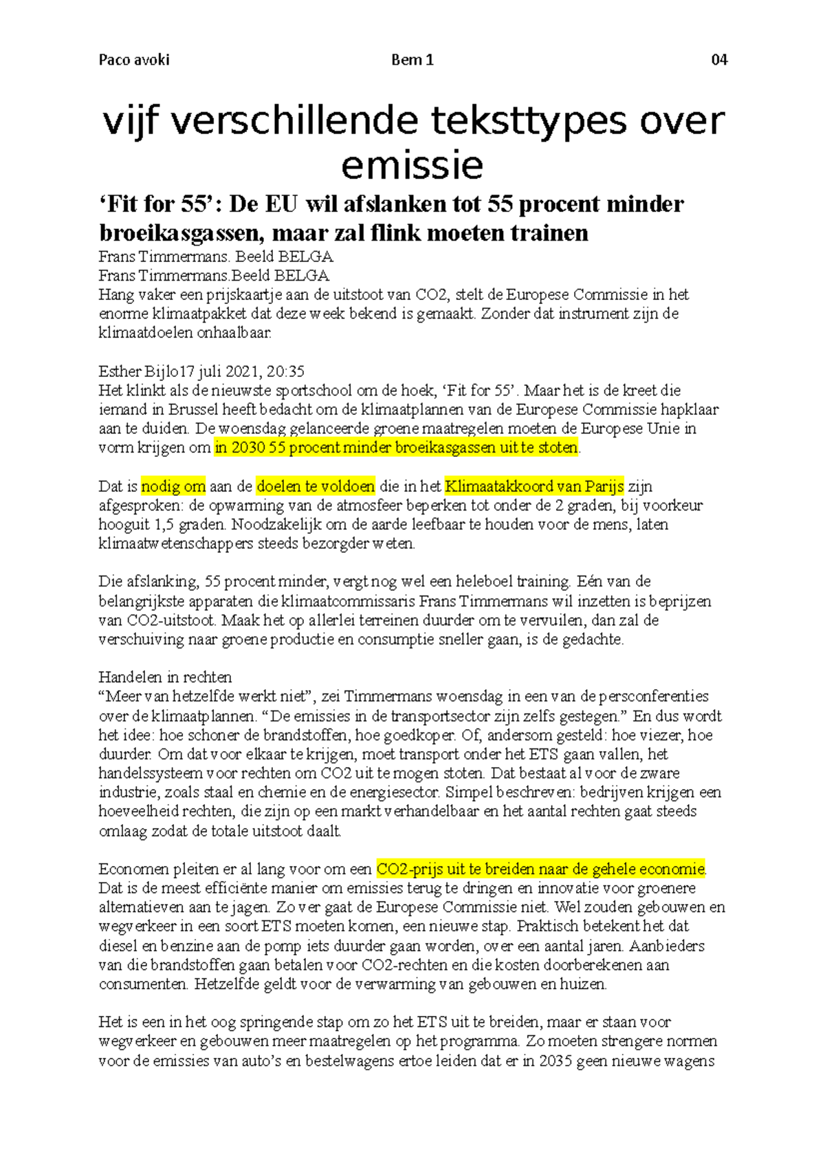 Vijf verschillende teksttypes over emissie - vijf verschillende ...