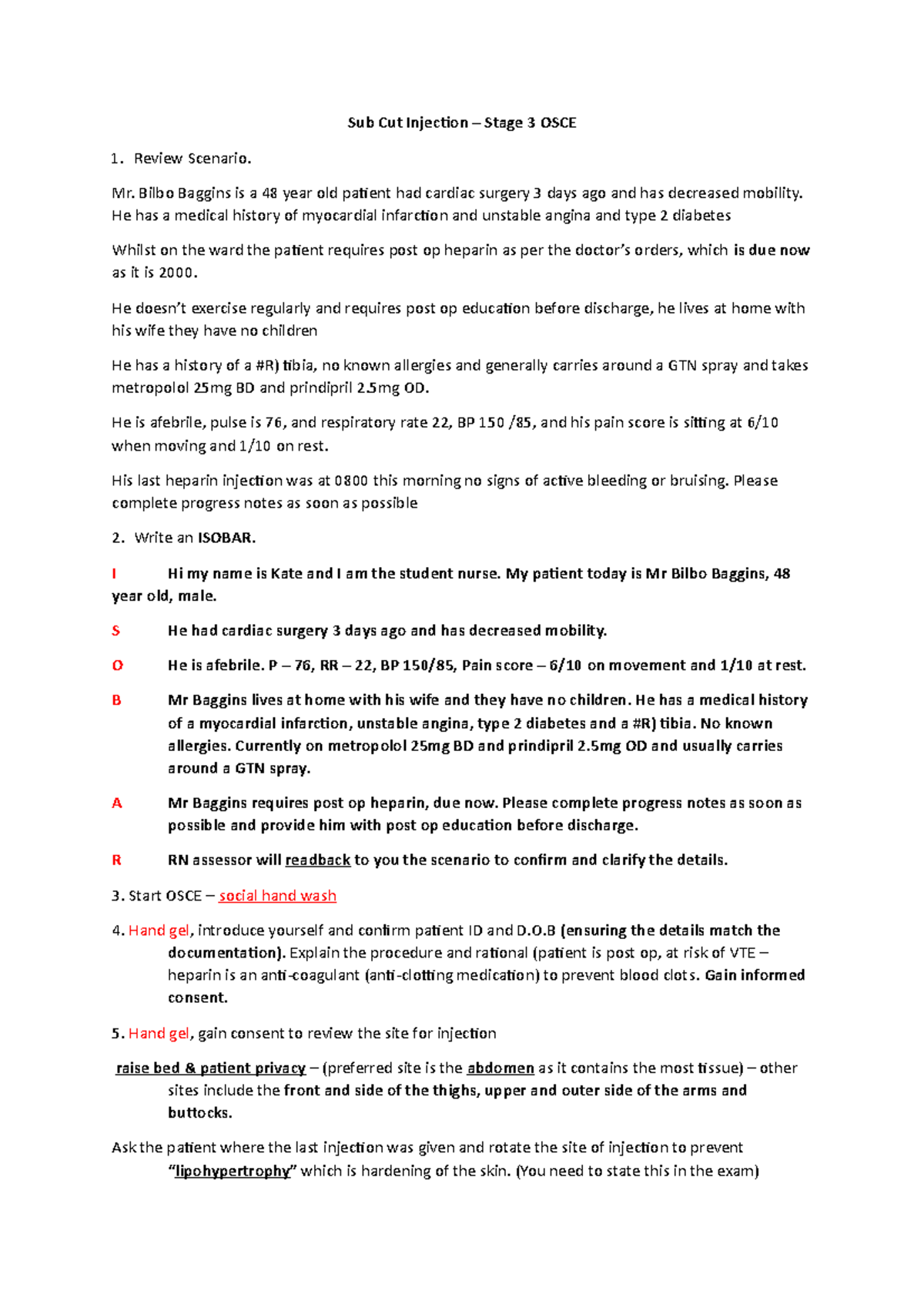 Subcut information on prac assement step by step Sub Cut