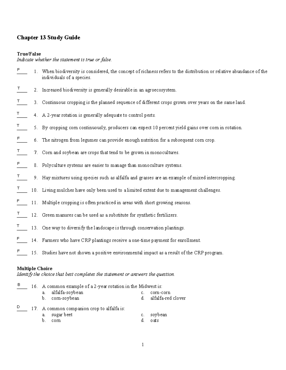 Chapter 13 Study Questions - Name: ________________________ Class ...