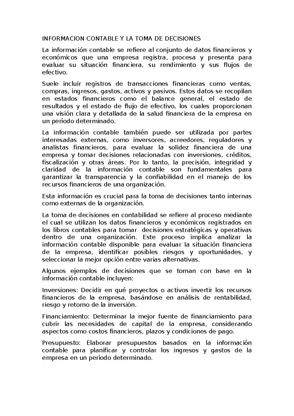 Informacion Contable Y LA TOMA DE Decisiones - INFORMACION CONTABLE Y ...