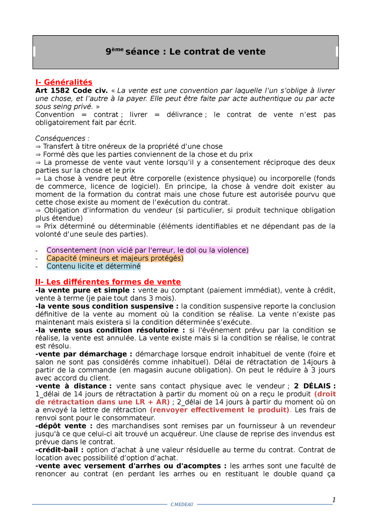 dissertation contrat de vente