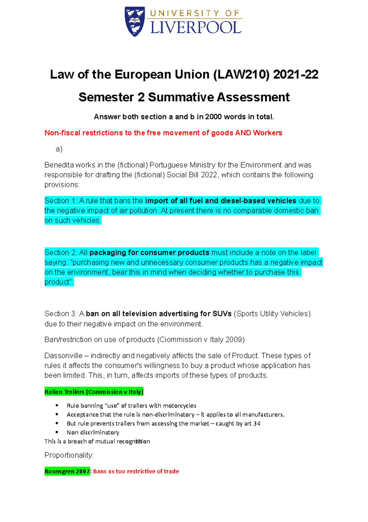 Law of the European Union (LAW210) Summative Coursework Question - Law ...