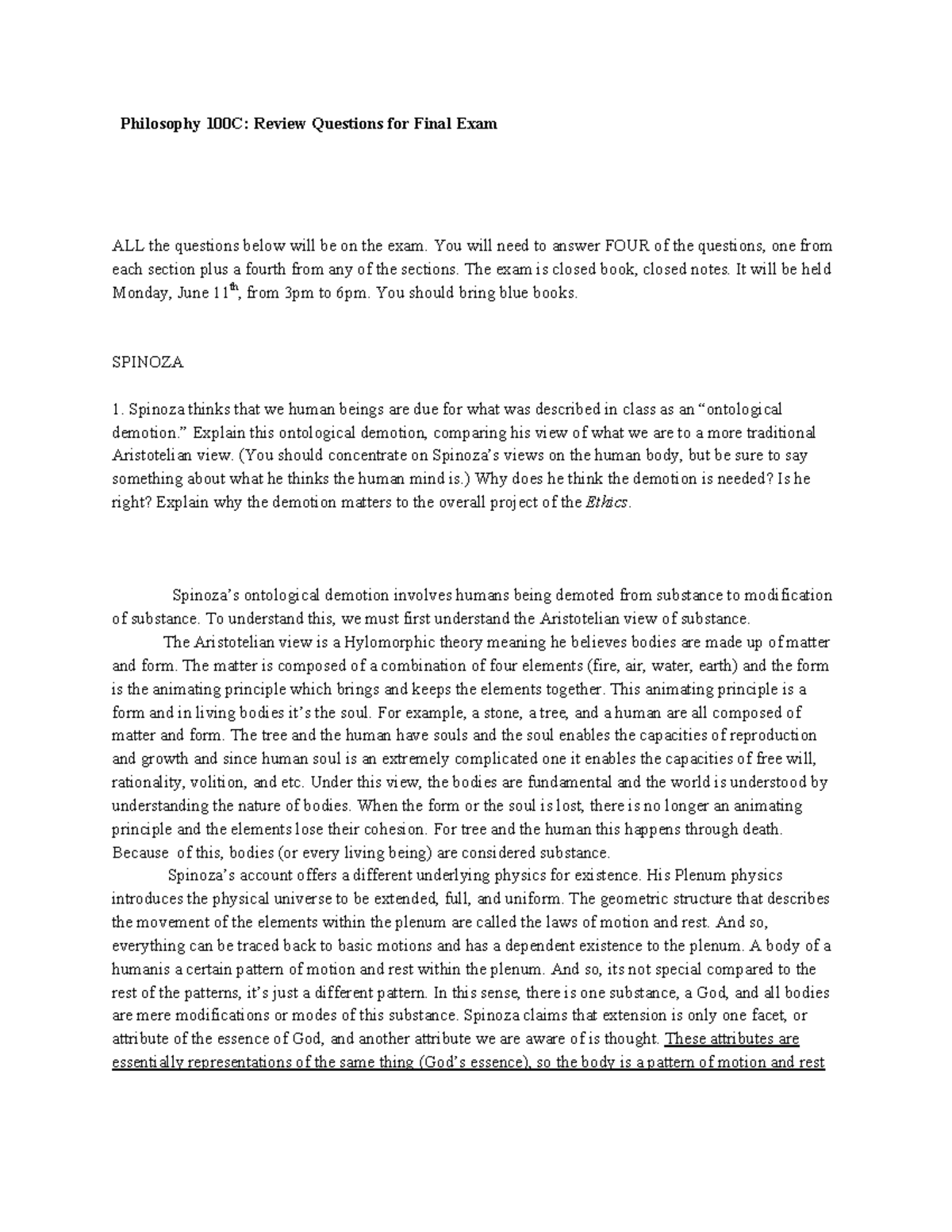 Review 100C Final - Lecture notes Study Guide - Philosophy 100C: Review ...