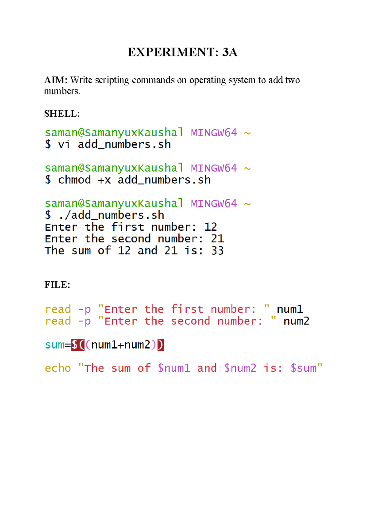 New Microsoft Word Document-2 - EXPERIMENT: 3A AIM: Write scripting ...