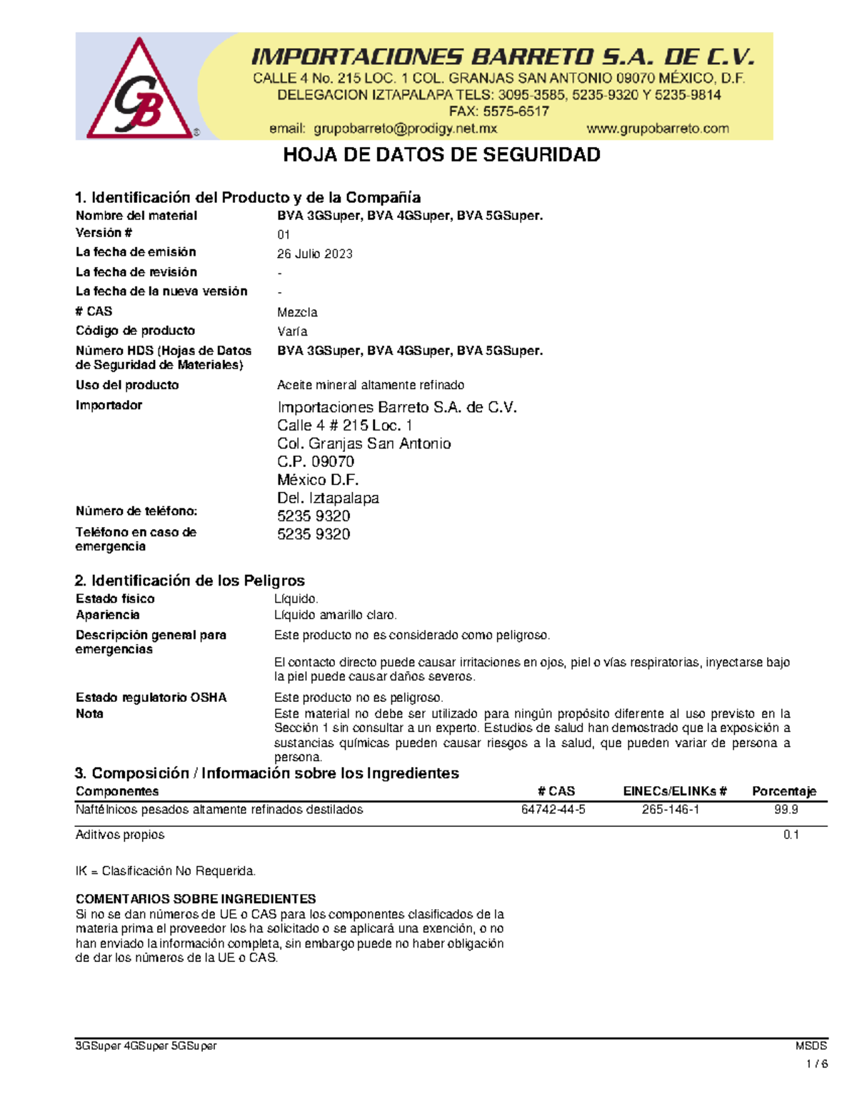 Compresor OIL 32 - PRACTICA LABORAL - 3GSuper 4GSuper 5GSuper MSDS HOJA ...