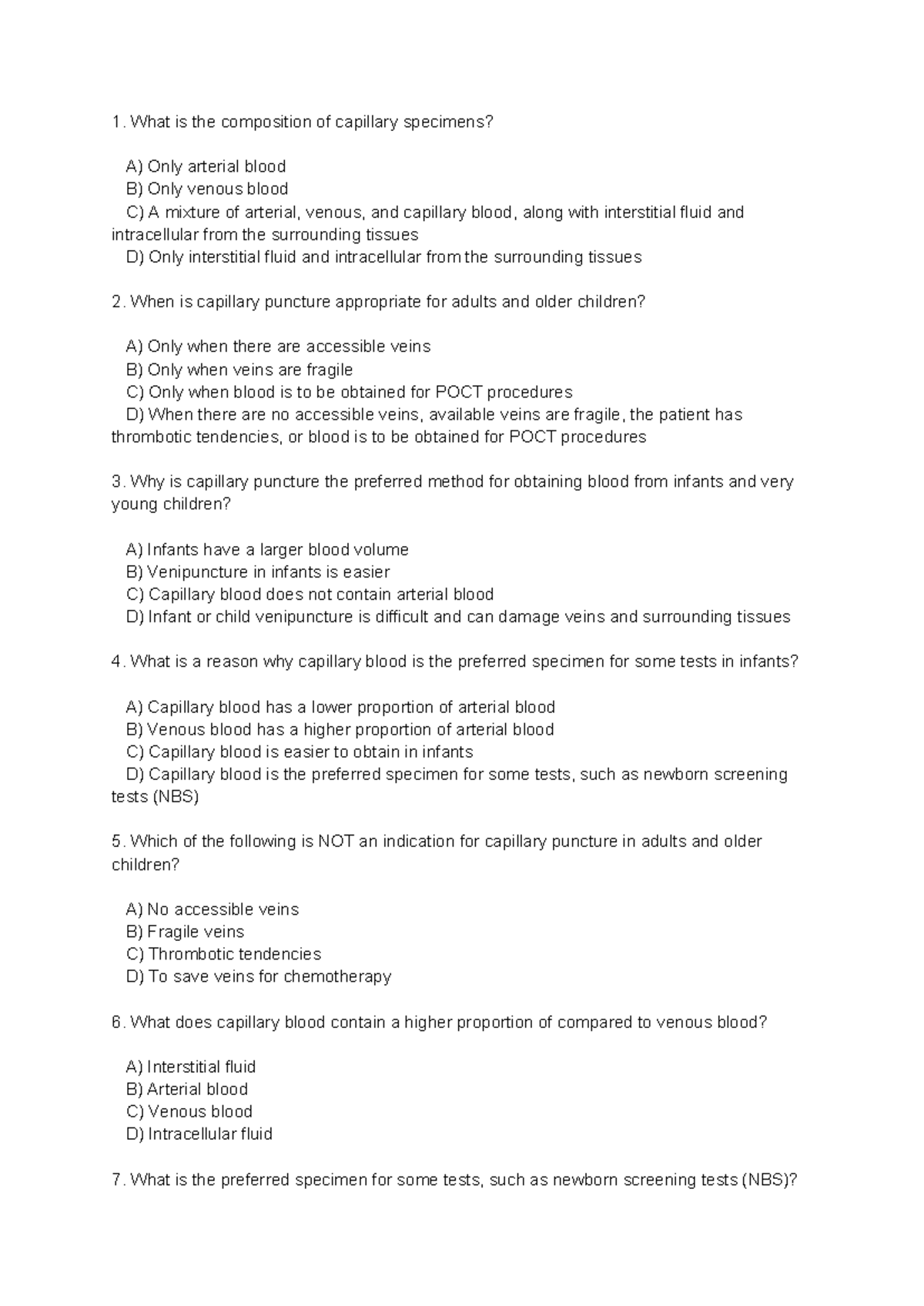 UNIT 7 Capillary Puncture Equipment and Procedures What is the