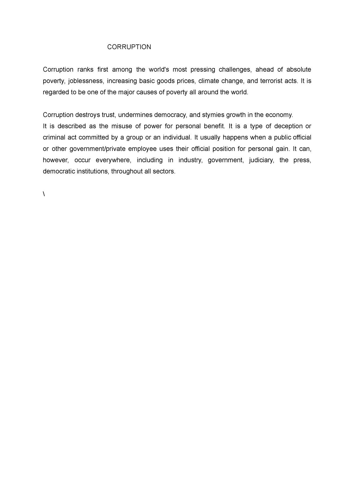 short essay on corruption pdf