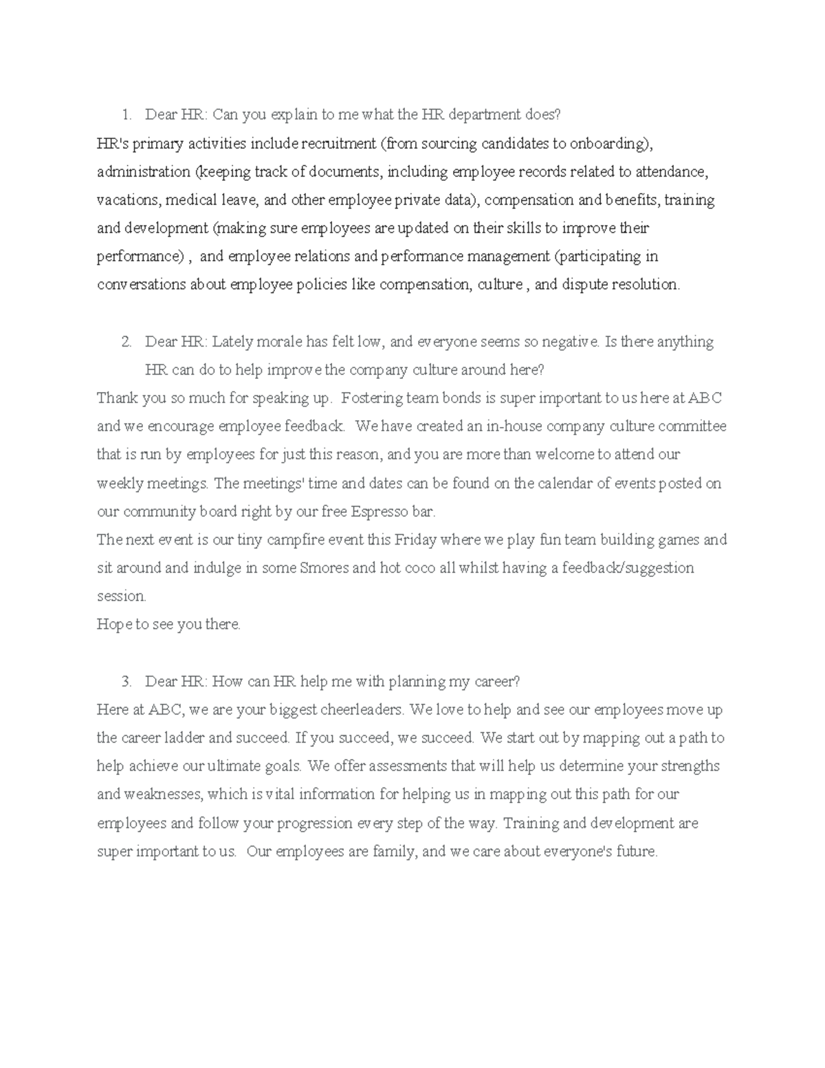 Dear HR Can you explain to me what the HR department does - Dear HR ...