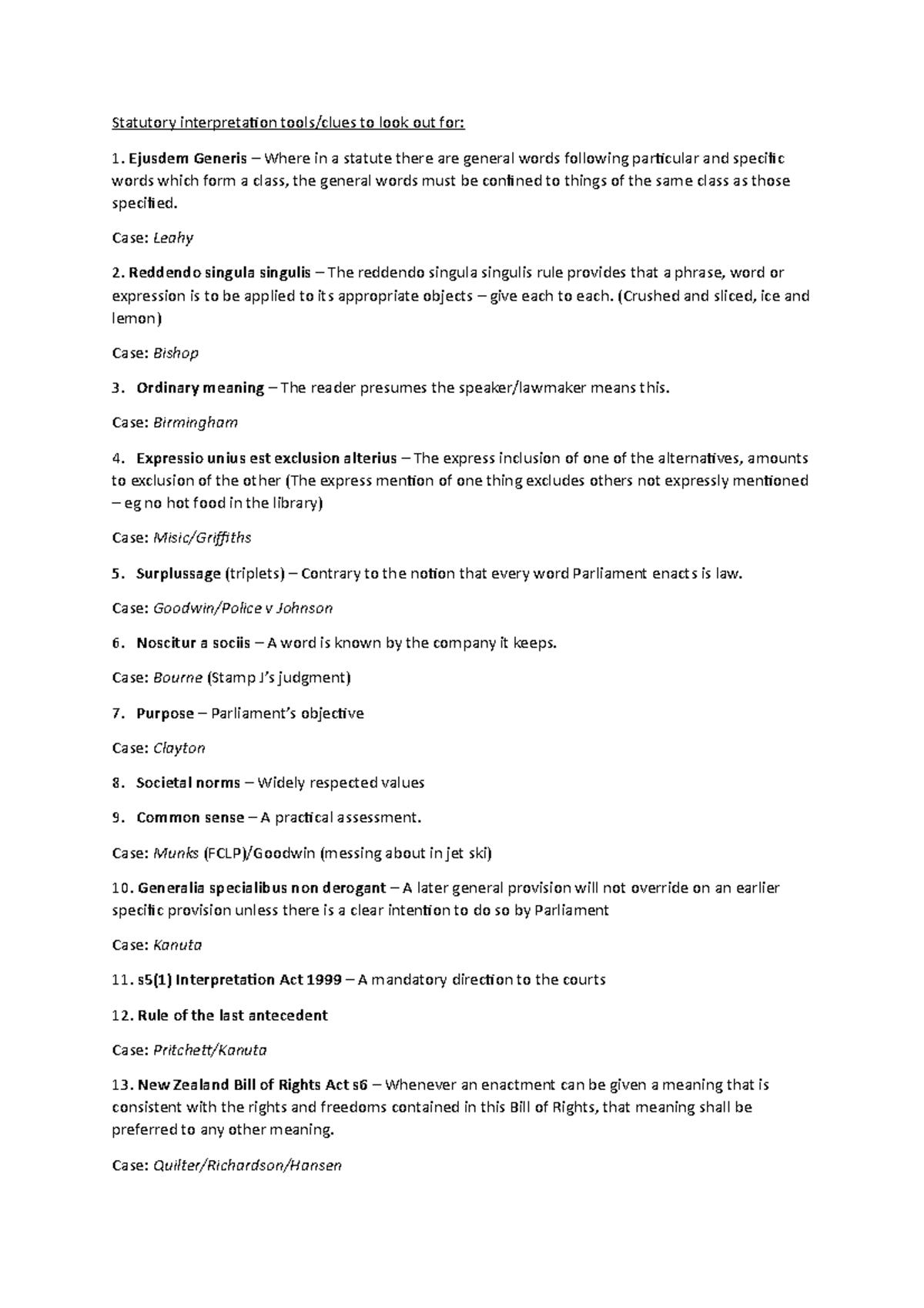 LAWS509 Statutory interpretation tools for exam - Statutory ...