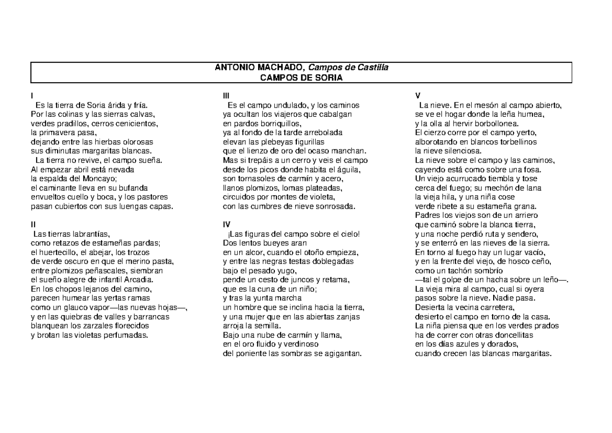 Campos de Soria - poemas - ANTONIO MACHADO, Campos de Castilla CAMPOS ...