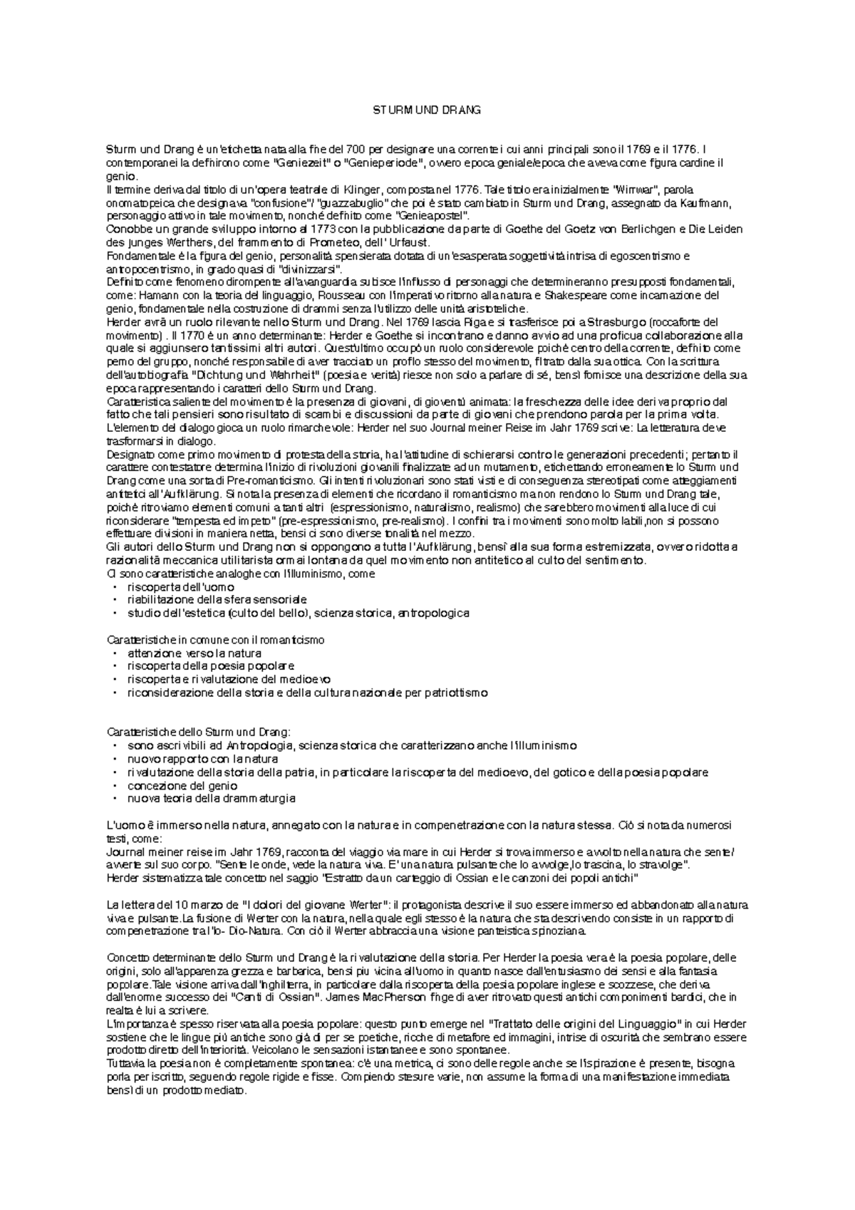 Sturm UND Drang Letteratura Tedesca STURM UND DRANG Sturm und Drang è