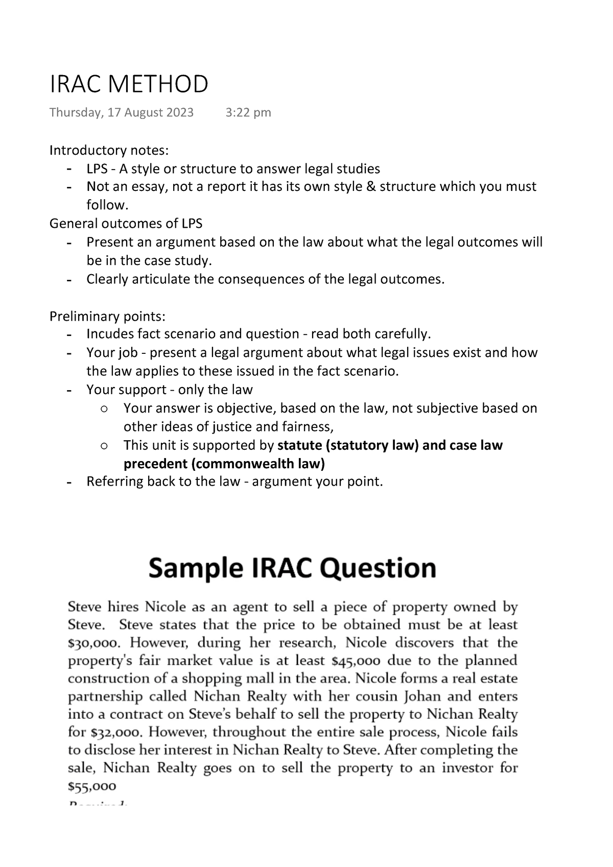 IRAC Method - Bsl165 Stuff - Introductory Notes: LPS - A Style Or ...