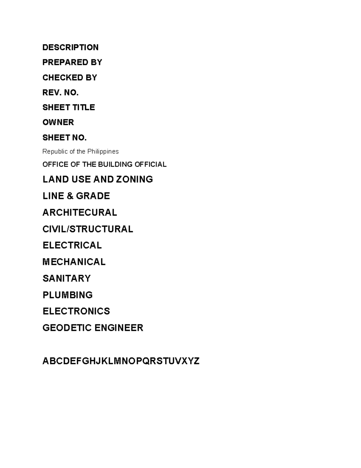 Description - TRACING LETTERING ARCHI - DESCRIPTION PREPARED BY CHECKED ...