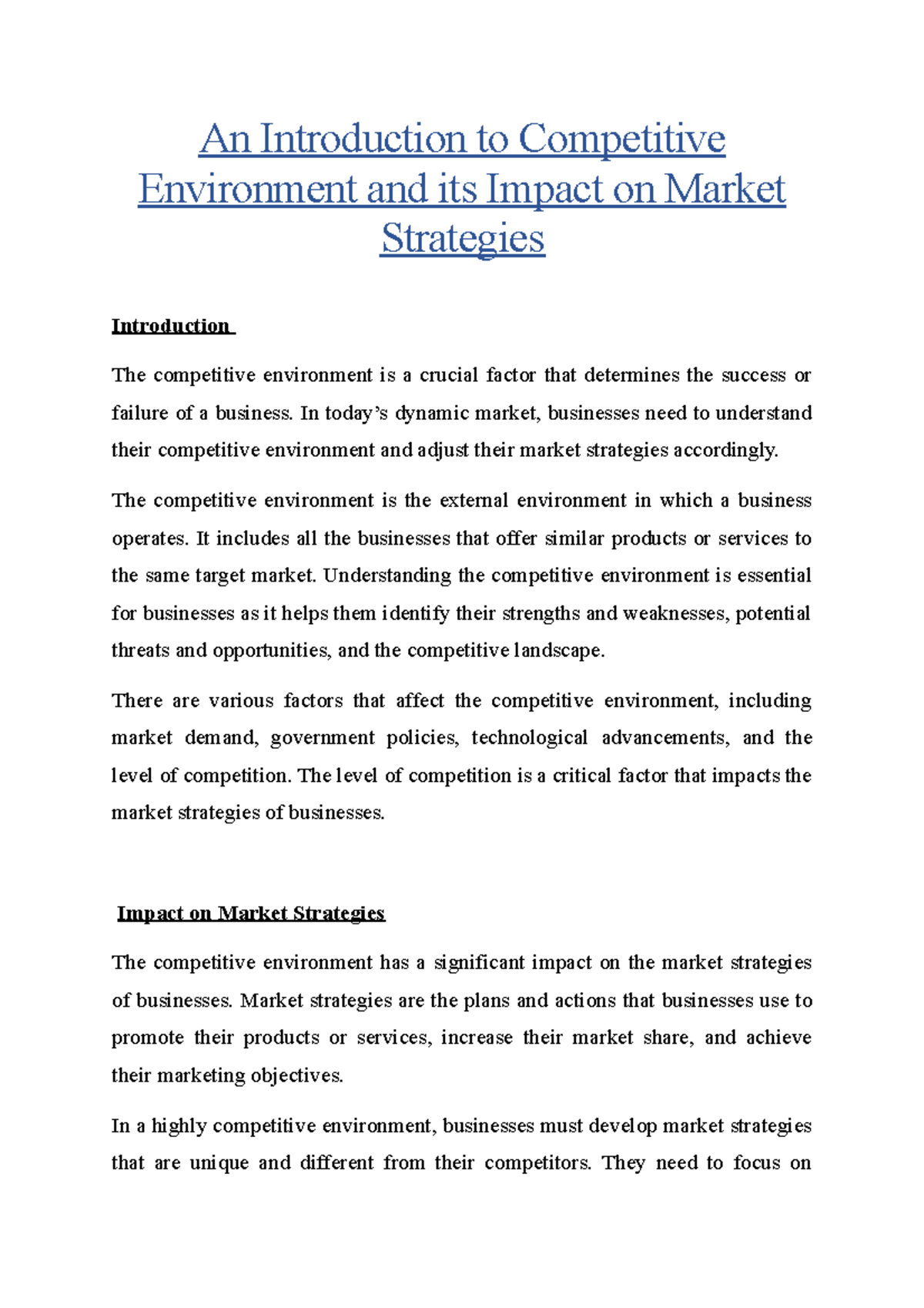 An Introduction to Competitive Environment and its Impact on Market ...
