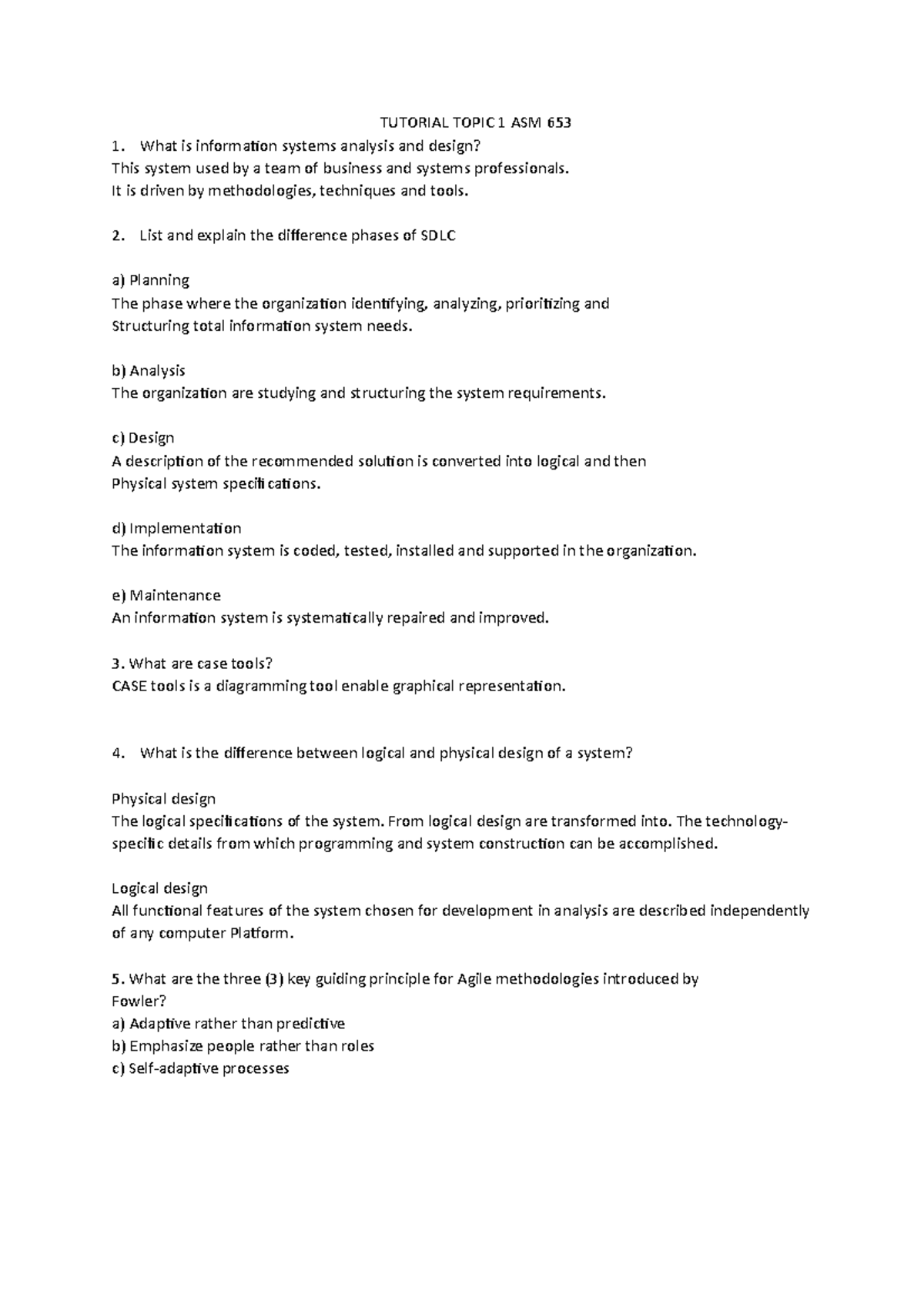 Tutor ASM653 - Sample answers - TUTORIAL TOPIC 1 ASM 653 What is ...