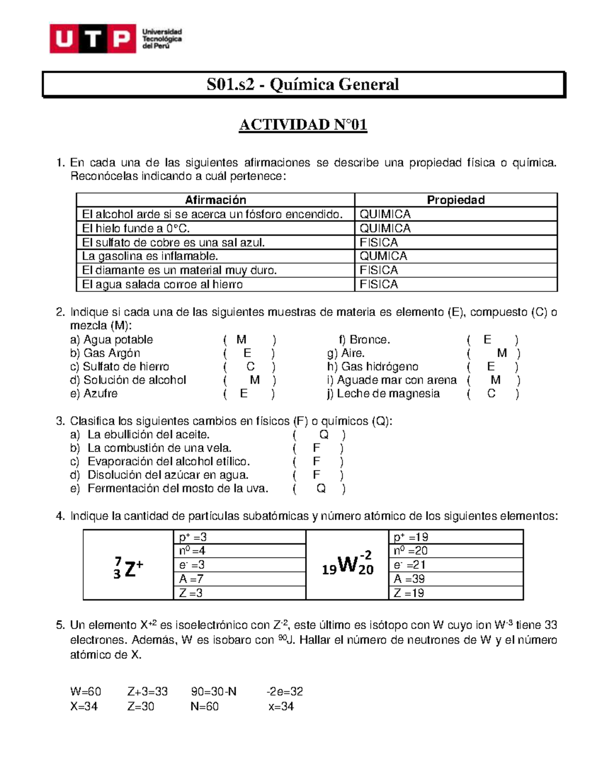 I02N Ejercicios S01.s2 - S01 Química General ACTIVIDAD 1. En Cada Una ...