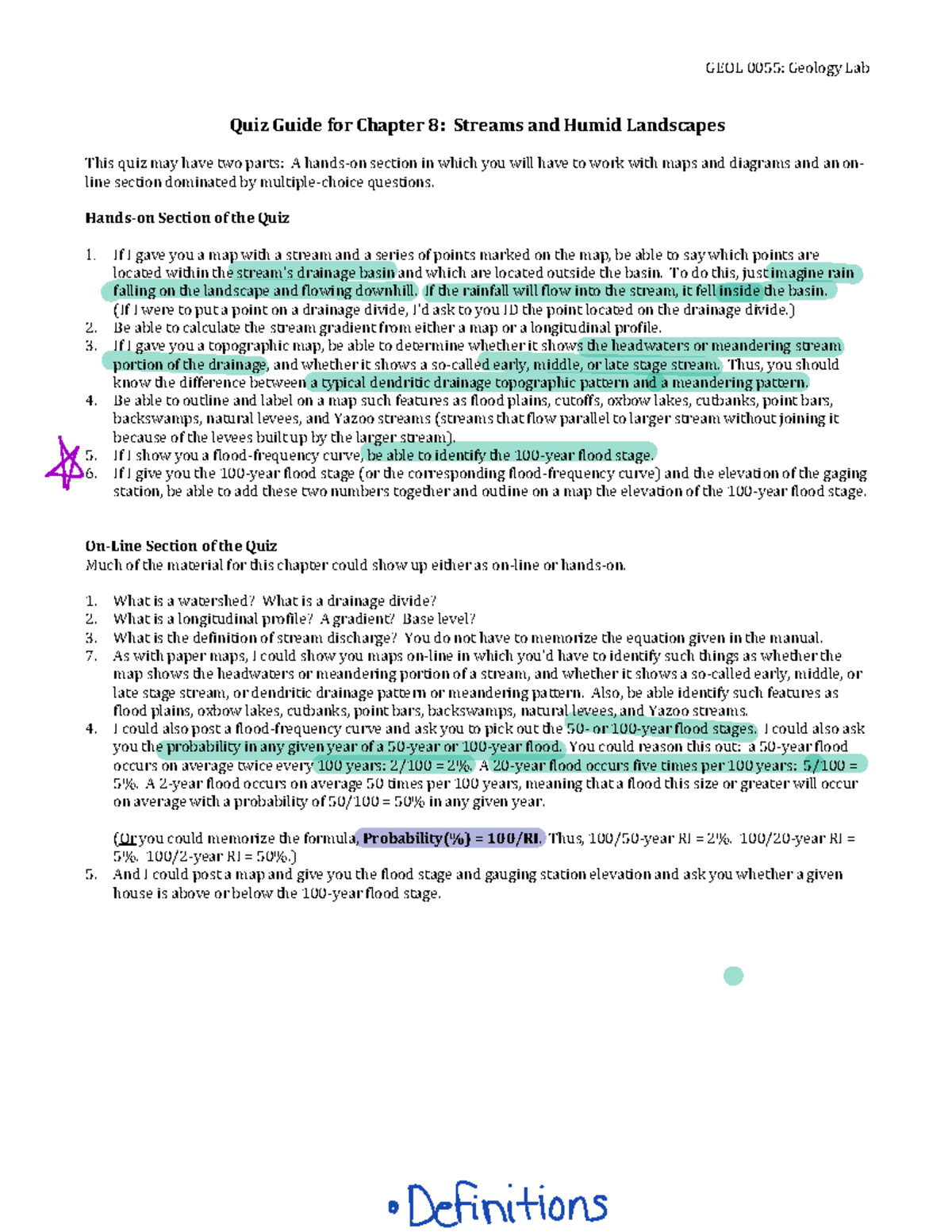 5+Quiz+Guide+for+Ch+8+Streams - GEOL 0055: Geology Lab **Quiz Guide for ...