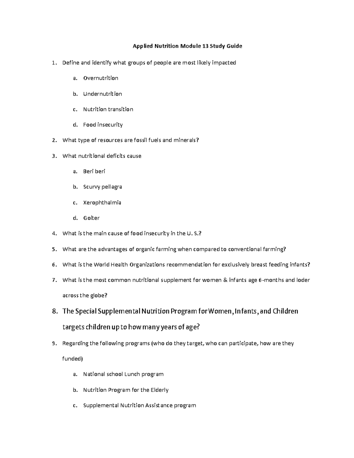 Module 13 Study Guide Applied Nutrition Module 13 Study Guide Define
