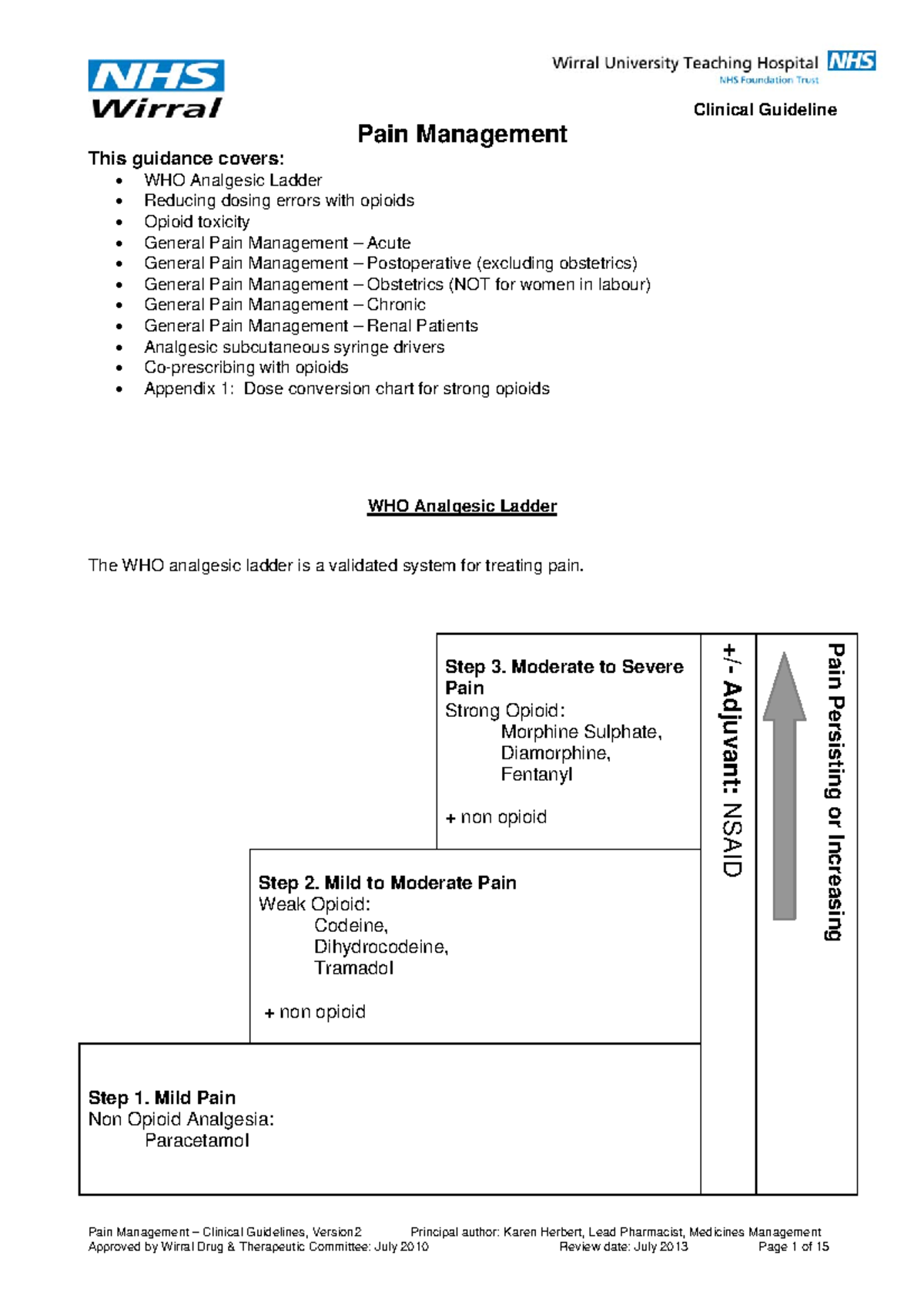 Pain Management clinical guidelinesv 2 Pain Management Clinical