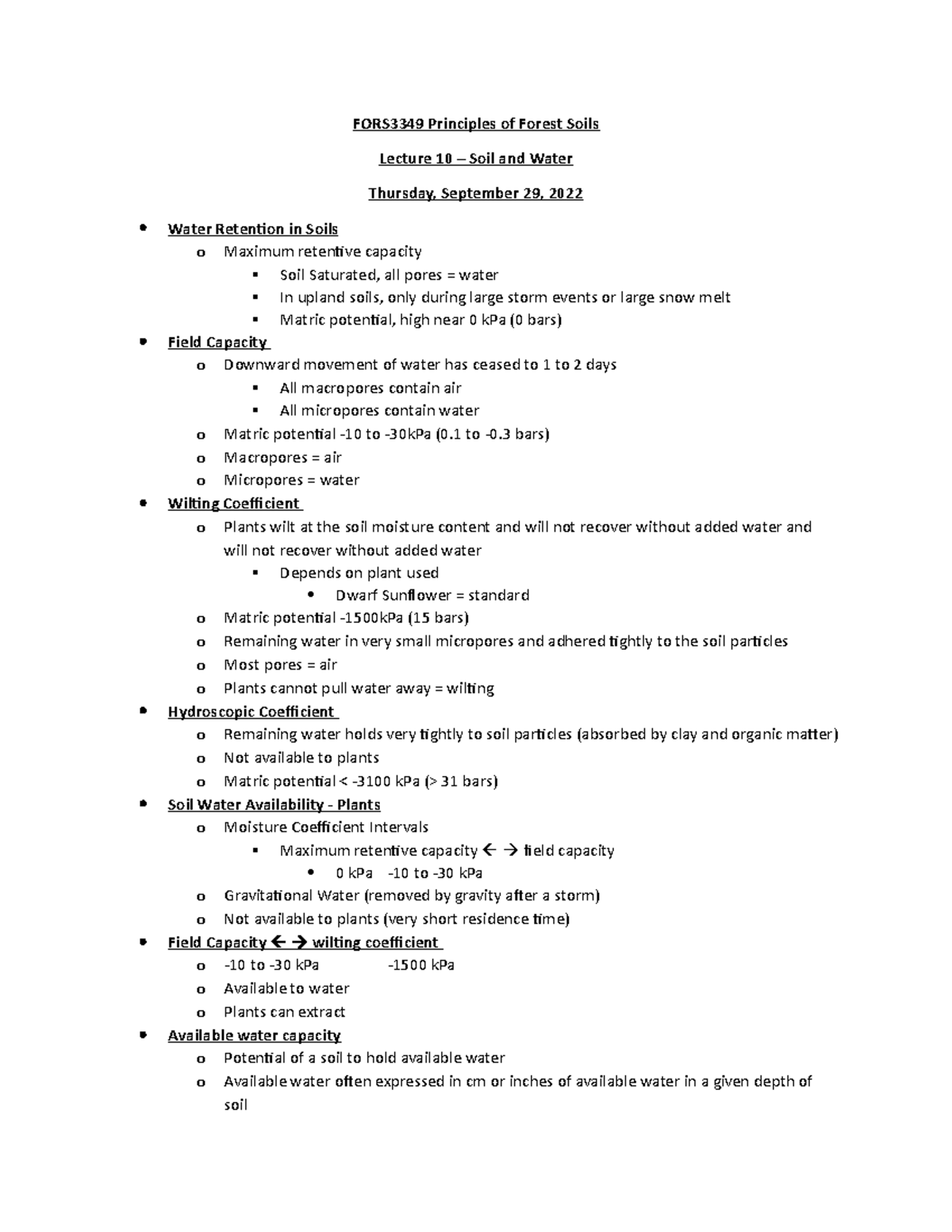 Fors3349 Lecture 10 Soil And Water Fors3349 Principles Of Forest Fors3349 Lecture 10 Soil And Water Fors3349 Principles Of Forest