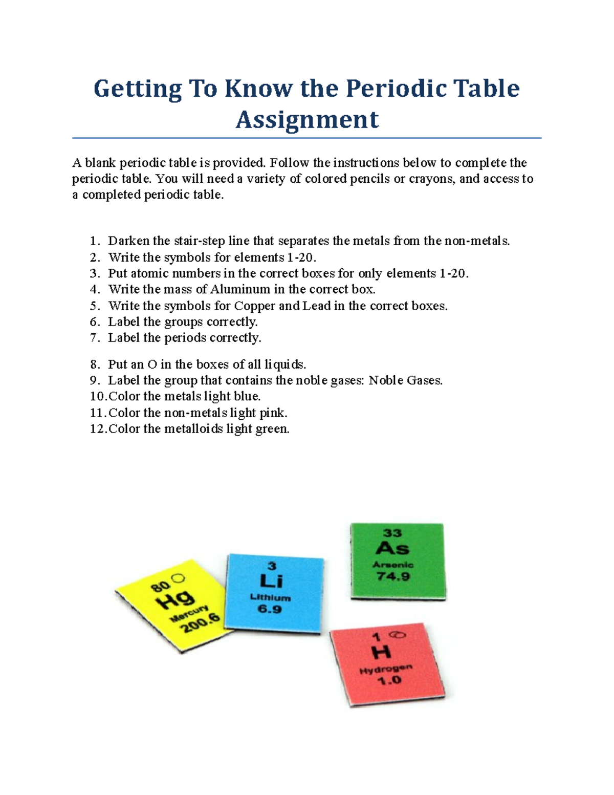 unit 9 periodic table assignment